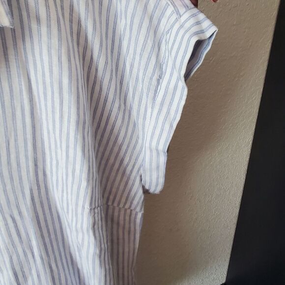 Per Se | Blue and White Striped Button Back Linen Blend Shirt | Size 2X | NWT - Picture 7 of 9